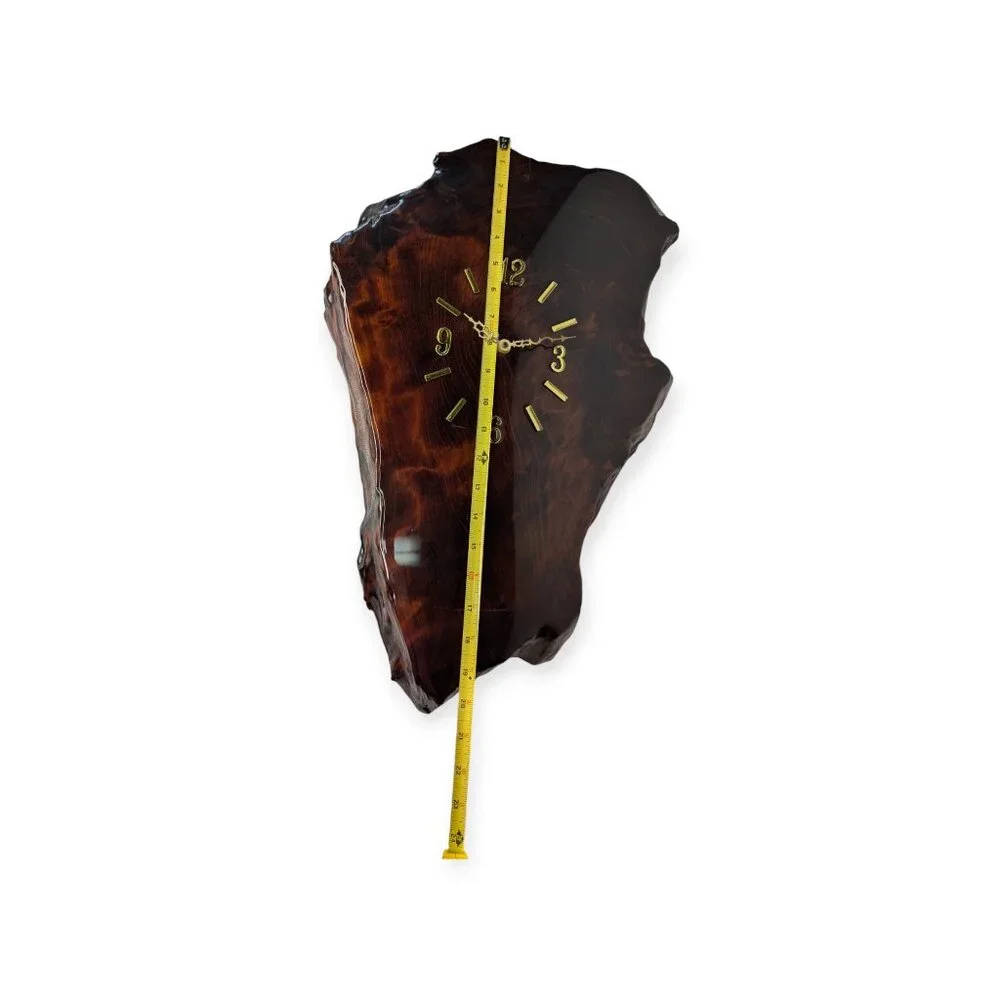 Vintage 1987 Lacquered Natural Wood Slab Wall Clock Battery Operated